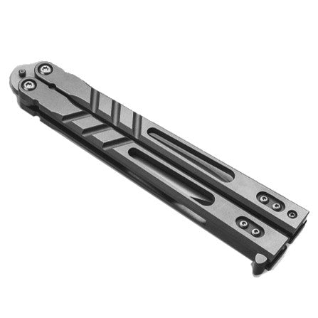 BRS Bladerunners Systems Alpha Beast Channel Balisong Butterfly 4.5  CPM-S35VN Clip Point Blade, Titanium Handles - KnifeCenter