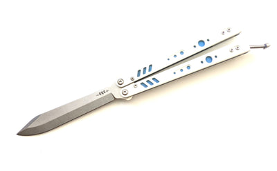 BRS Premium Replicant ALT Bali Butterfly Knife White G-10/Blue Ti (4.5 SW)  - Blade HQ